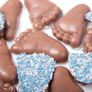babyvoetjes chocolade met muisjes blauw 205 gram - bonbons -chocolade - Chocoladebox.nl