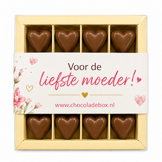 Moederdag Chocoladehartjes – 16 Massieve Melkchocolade Hartjes - Chocoladebox.nl