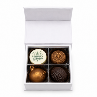 Kleine Luxe Kerstbonbons – 4 Ambachtelijke Bonbons in Wit Doosje
