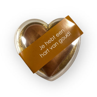 Hart van Goud. Chocoladehart Goud 200 gram melkchocolade Brievenbuspost - Chocoladebox.nl