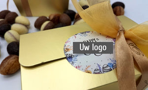 125 gram amb. paaseitjes in gouden doosje met logo - Chocoladebox.nl