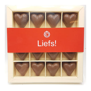 Chocoladehartjes Liefs melkchocolade Brievenbuspost - Chocoladebox.nl