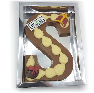 Luxe Chocoladeletter S met logo 225 gram Melk chocolade - bonbons -chocolade - Chocoladebox.nl