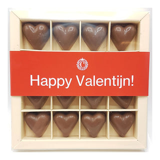 Chocoladehartjes Happy Valentijn melkchocolade Brievenbuspost - Chocoladebox.nl