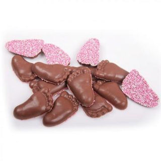 Babyvoetjes chocolade met muisjes Roze 250 gram - bonbons -chocolade - Chocoladebox.nl